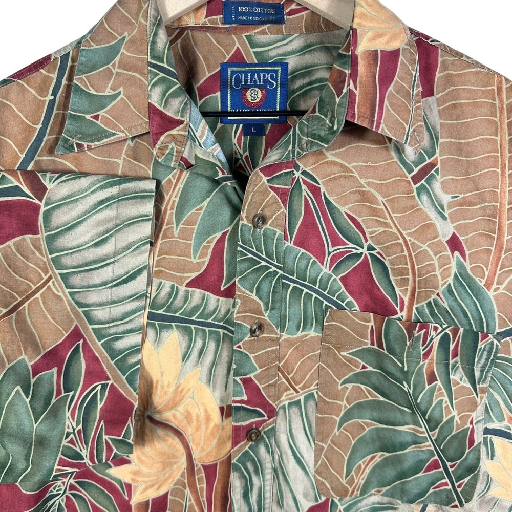 VINTAGE 90s Chaps Ralph Lauren Button Up Shirt Mens Large Tropical Leaf Summer